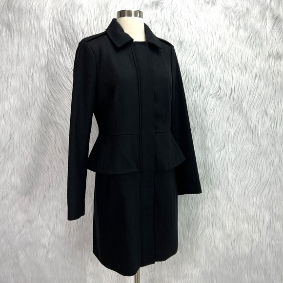 Banana Republic Black Wool Coat Jacket Peplum‎ Ladycoat Classic Going Out Party - Picture 12 of 16
